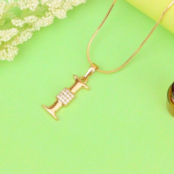 "Rose Gold I Alphabet Pendant with Crystal Accent for Women, XPPT1420 - Picture 12 of 13